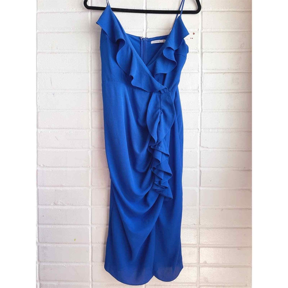 COOPER ST Cobalt Blue Draped Ruffle Midi Dress Women's Size
