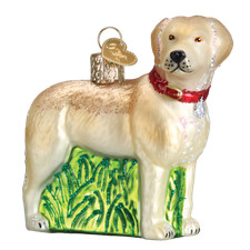 Old World Christmas STANDING YELLOW LAB dog 12496 Glass Ornament w/ OWC Box