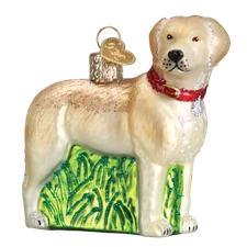 Old World Christmas STANDING YELLOW LAB dog (12496) Glass Ornament w/ OWC Box