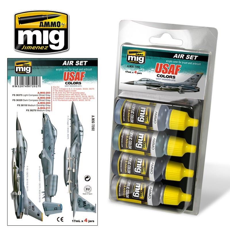 AMMO MIG 17ml X4 7202 USAF Modern Grey Colours Acrylic Paint Set 