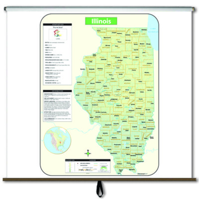 Illinois Large Scale Shaded Relief Wall Map on Roller