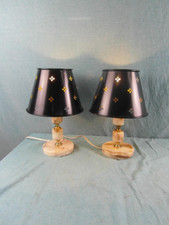 Tischlampe Paar Alabaster Blech Sterne Nachttischlampe Lampe Vintage Edel 3b6