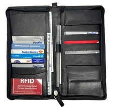 RFID Blocking Leather Travel Organizer Passport Bording Pass Card Holder
