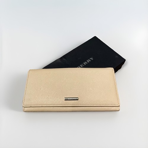 Vintage Burberry Saffiano Leather Continental Long Bifold Cream Wallet Men Women - Picture 2 of 22