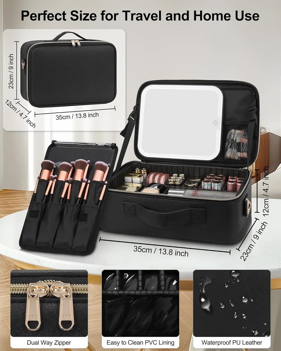 Chomeiu Makeup Bag with LED Mirror, Travel Cosmetic Train Case for Black | eBay Chomeiu Makeup Bag with LED Mirror, Travel Cosmetic Train Case for Black | eBay