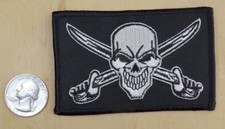 SKULL  CROSSBONES BLACK  WHITE IRON-ON / SEW-ON EMBROIDERED PATCH 3.5 " x2.5"