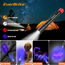 EverBrite LED Flashlight Pocket Penlight Torch Lamp White Red UV light 3 Mode US