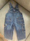 OshKosh Bgosh Bib Overalls 9 Months Blue Denim Gray Logo Dark Wash — photo 2