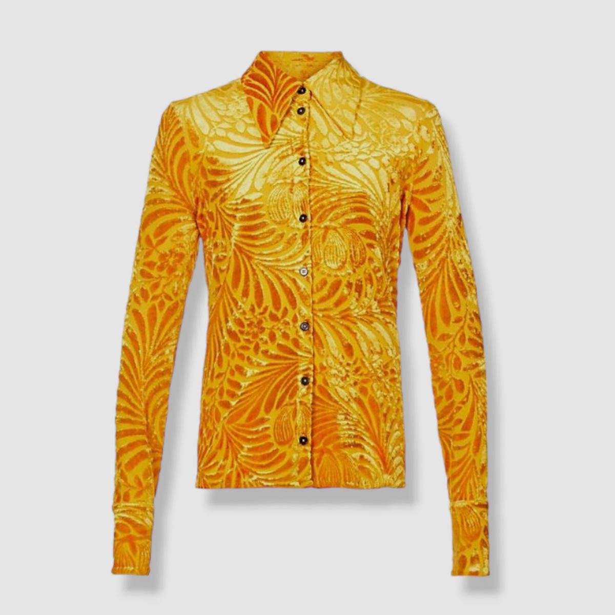 $970 Jil Sander Womens Orange Velvet Flower Button-Up Shirt Top 