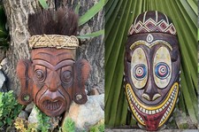 Trader Sam & Tiki Joe Enchanted Tribal Tiki Bar Wood Mask -- SET OF 2