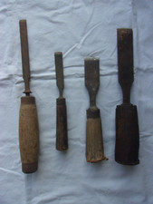 outil ancien de menuisier ebéniste, ciseaux à bois, lot