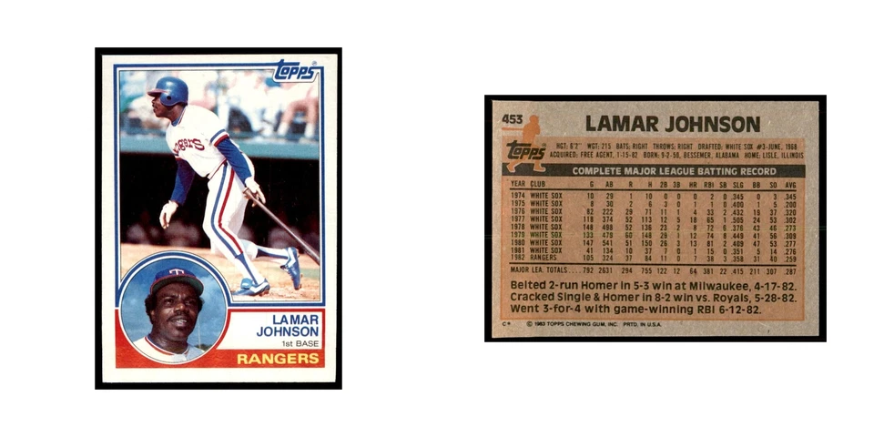 1983 Topps Lamar Johnson Baseball Cards #453 - Image 3 of 3