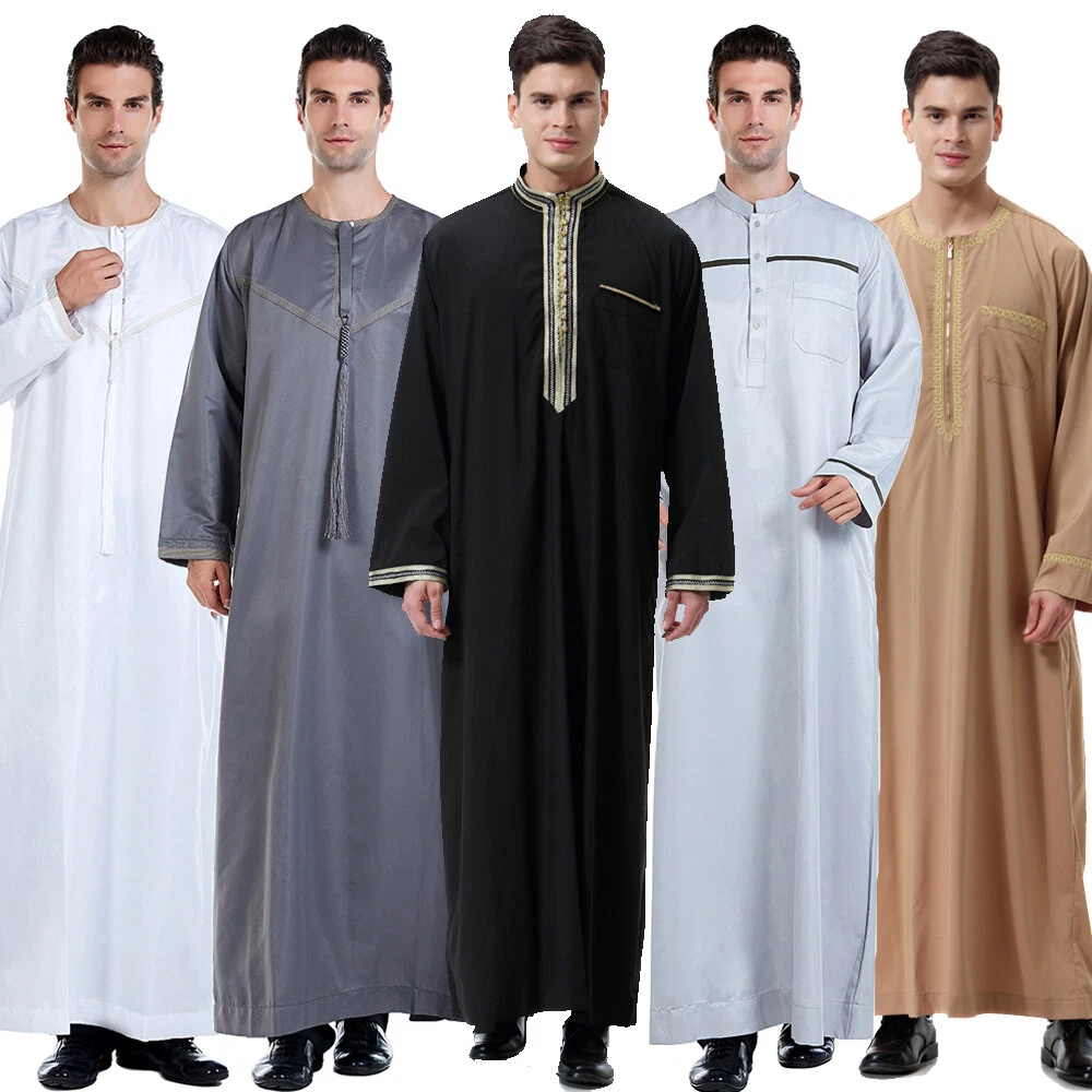 Saudi Arab Abaya Islamic Clothing Men Long Robe Kaftan Muslim Prayer Jubba  Thobe