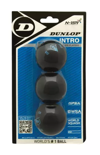 Dunlop Squashbälle Squash Bälle Intro 3-BALL schwarz  (2 Punkte) schnell