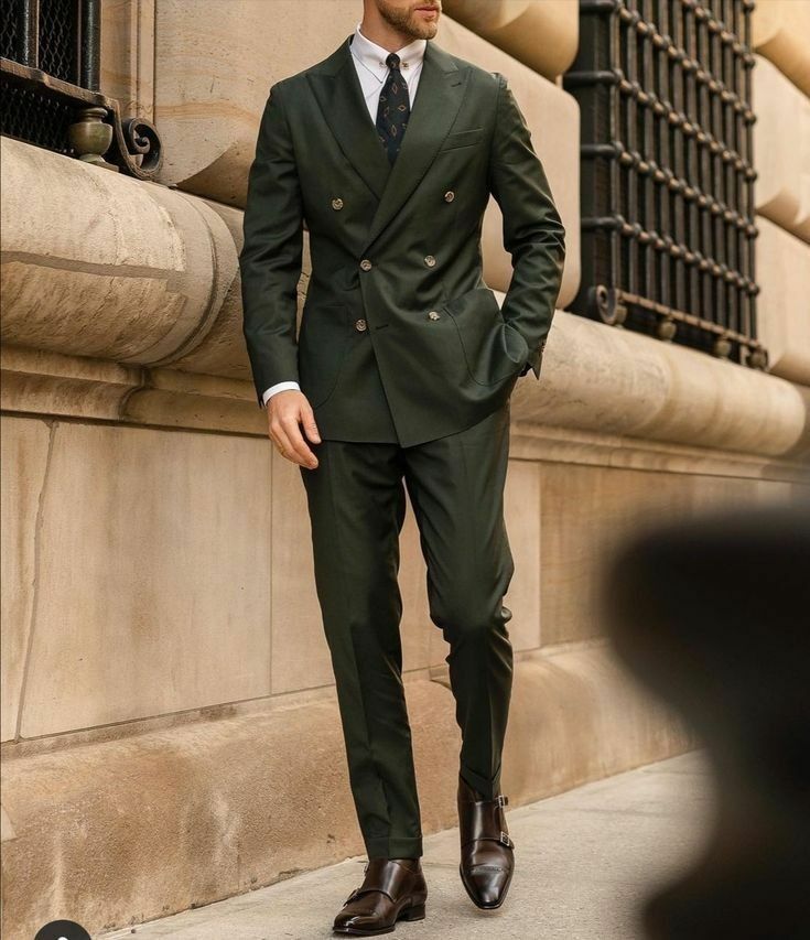 Dark Green Men Tuxedos Wedding Suit Groom Dinner Party Prom Business Suit  Custom