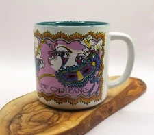 New Orleans Mardi Gras Coffee Mug with Green Interior by KWC - Great Condition
