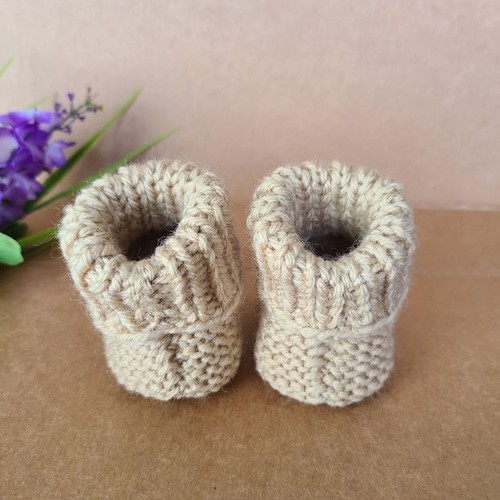 Cute Baby Booties Knit Baby Boots Baby Shower Booties Beige Size 0-3 Months - Picture 8 of 11