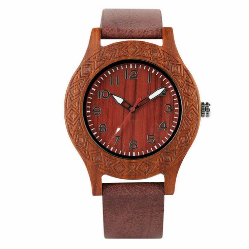 Handmade Natural Wood Watch Men's Bamboo Quartz Wrist Watches Leather Strap Gift - Picture 12 of 15