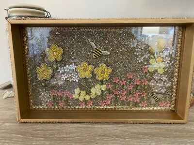 Beaded Dresser Vanity Tray Home Decor Bee's & Flowers BEAUTIFUL | eBay