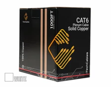 CAT6 Plenum 1000ft Certified 100% Pure Solid Bare Copper, 550MHz, 23AWG, White 