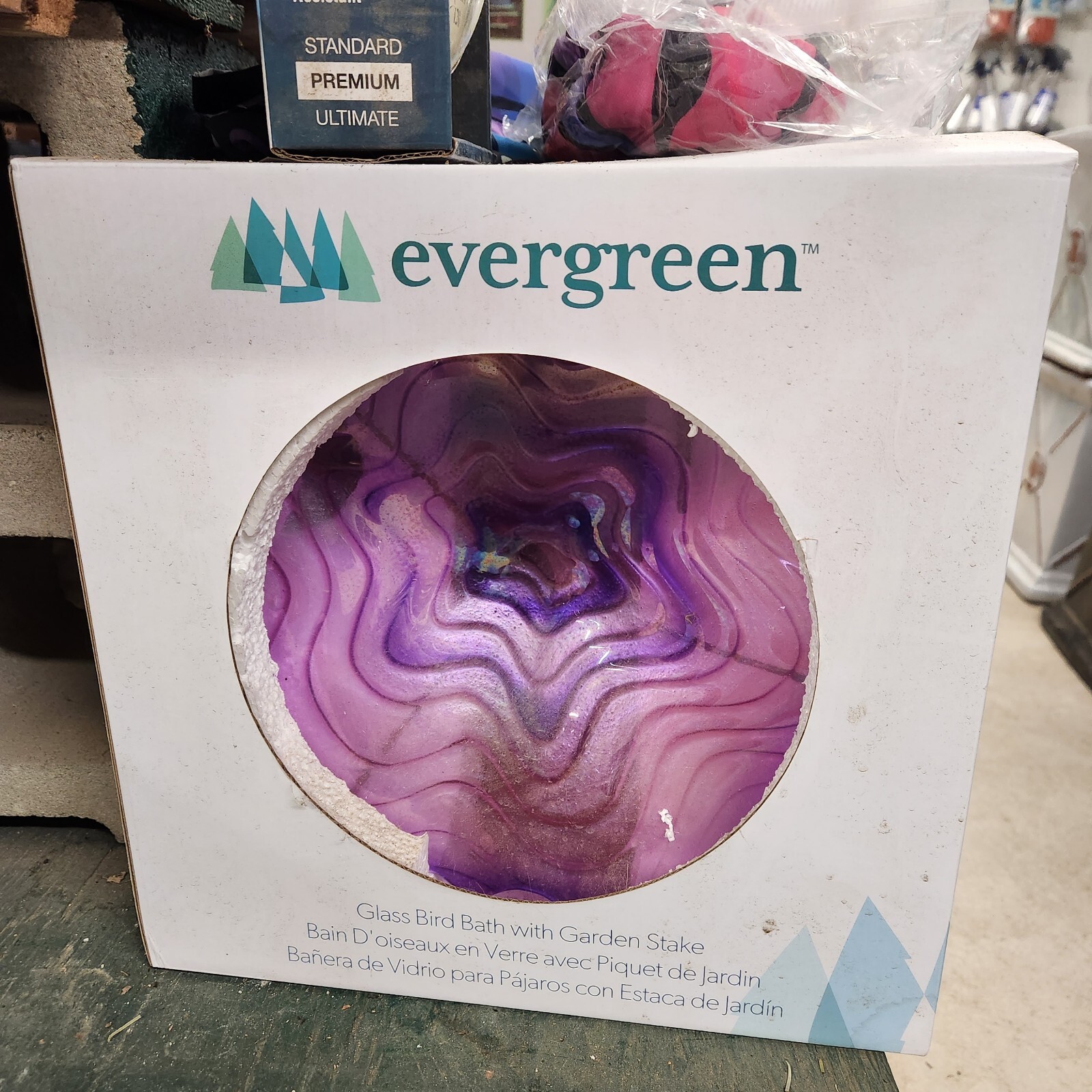 Purple Glass Garden Stake Bird Bath and Bee Watering Station Evergreen #2GB702