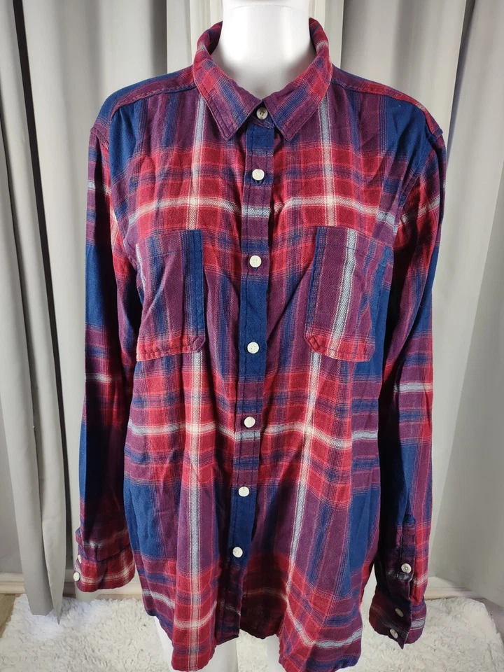 Camisa Mossimo Supply Co azul vermelha xadrez mistura de algodão flanela botão para baixo tamanho XXL - Imagem 3 de 4
