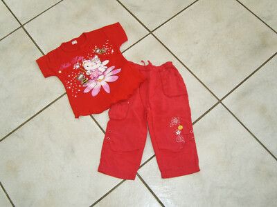 Super Sommer Kombi C&A Gr.86 Hose rot + T-Shirt rot mit Hello Kitty