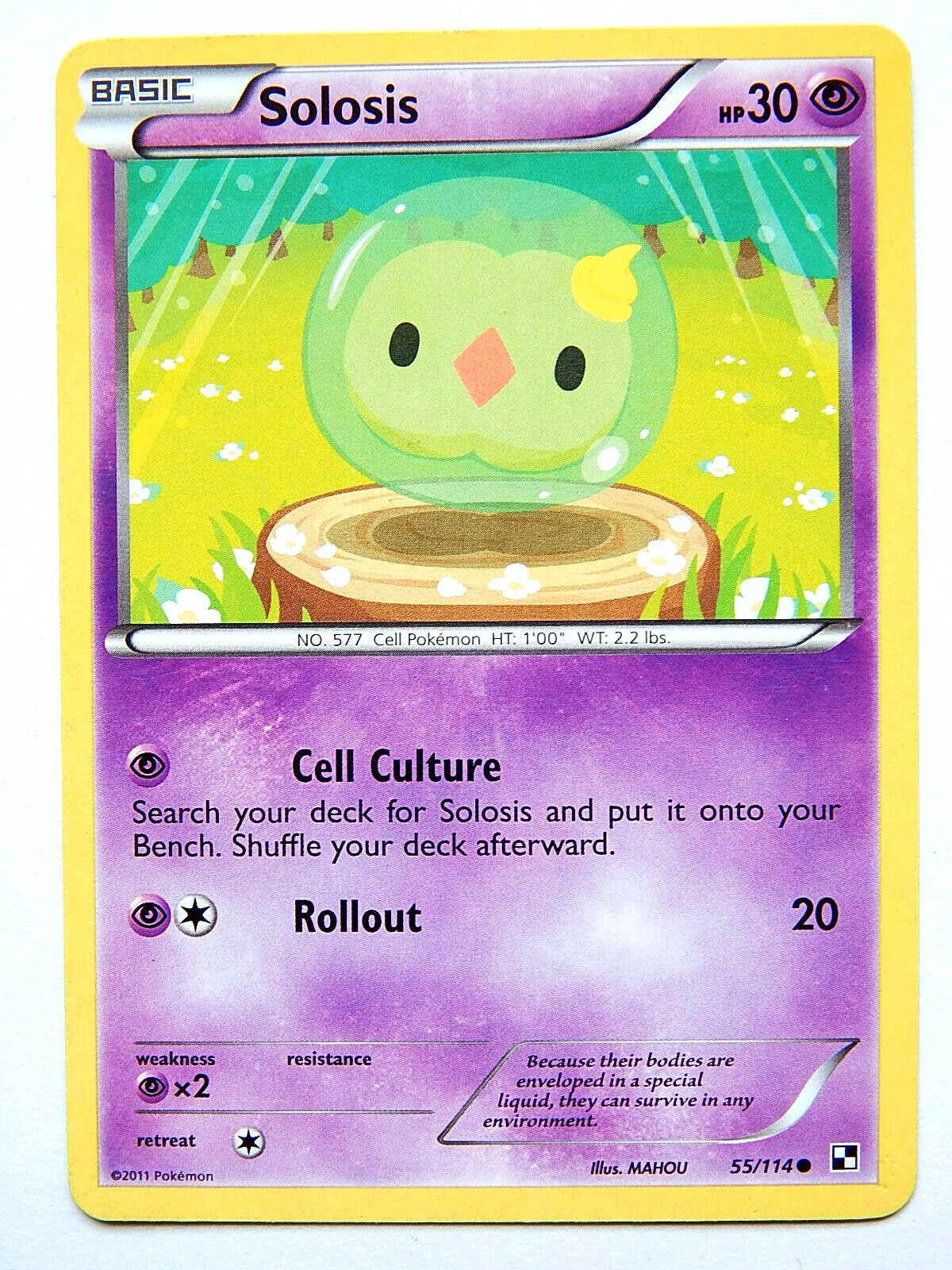 Solosis 55/114 (LP, Pokemon Card, Black & White, 2011, Psychic, Common)