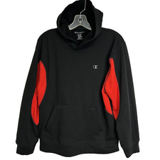 Champion Sweatshirt Youth Size L Pullover Hooded Pocket Fleece Lined Black Red