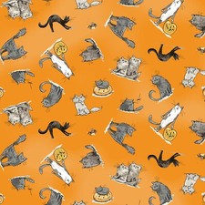 Feline Drive Fabric HALLOWEEN PARADE Cats Orange - Fat Quarter 18"x22" FQ