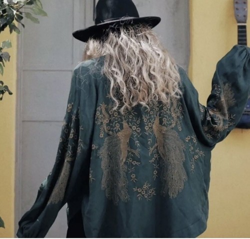 Zara Raro Verde Oro Jacquard Bordado Kimono Pájaro BLOGGERS FAV agotado S |  eBay
