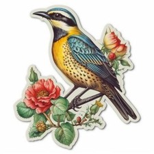 North Dakota Western Meadowlark bird Wild Prairie Rose flower Vinyl Decal Stick