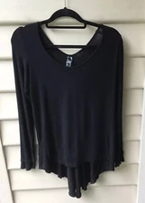 M A Dainty Black Top Fishtail Back 8 XS Scoop Neck Handkerchief Hem Stretch