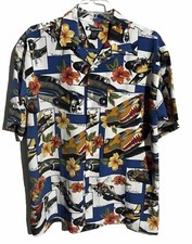 Ferruche Hawaiian Shirt Sz L Planes WWII Fighter B17 Bomber Mustang Warhawk Mens