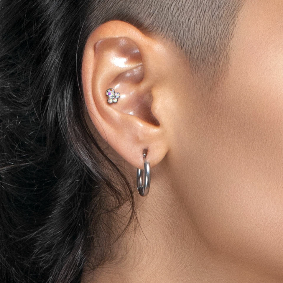 4 Round CZ Top Ear Cartilage Piercing Tragus Helix Barbell Studs 16G - Image 2 of 4