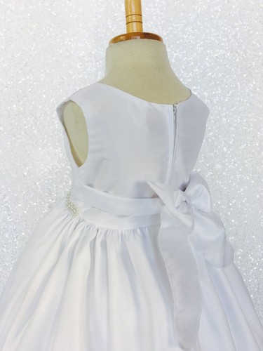 Sleeveless White Shantung Pearl Dress Wedding Birthday Pageant Flower Girl 2 4 6 - Picture 7 of 10