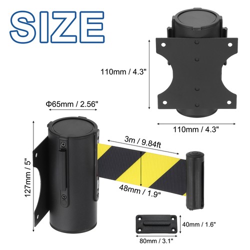 4 Pcs 9.84 ft Fixed Wall Mount Retractable Belt Barrier Black Yellow Stripe - Picture 2 of 7