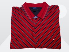 Vintage 2004 Tommy Hilfiger Men's Dark Red  Blue V-Striped Polo Shirt Size XXL