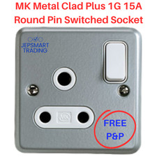 MK Metal Clad Plus 1G 15Amp Round Pin Switched Socket Outlet K2873ALM #228
