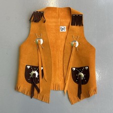 NWT Western Cowboy Leather Vest M  F Children  s Size L Measurements In Photos