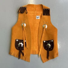 NWT M & F Children’s Western Cowboy Leather Vest Size L Measurements In Photos