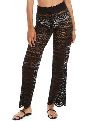 NWT Miken Juniors' Scallop Hem Pants Tassel Tie Cover Up Black Small pmy1626b