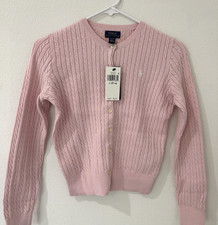 Polo Ralph Lauren Girl  s Cable Knit Cardigan Sweater Pink Size L 12-14 NWT