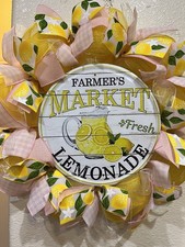 FARMHOUSE LEMONADE    YEAR ROUND Wreath RUSTIC Burlap Deco Mesh 24 x 24