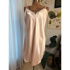 Vintage Bali Studio Women s Slip Dress Large Pink Satin Lace Nightie Coquette