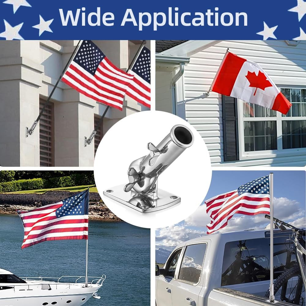 Heavy-Duty 180° Adjustable Flag Pole Bracket Mount, 316 Stainless Steel