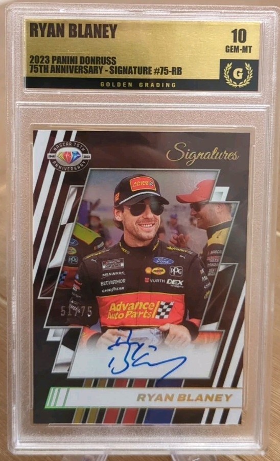 2023 Donruss 75th Signatures Auto Holo Gold 51/75 Ryan Blaney Golden Gem Mint 10