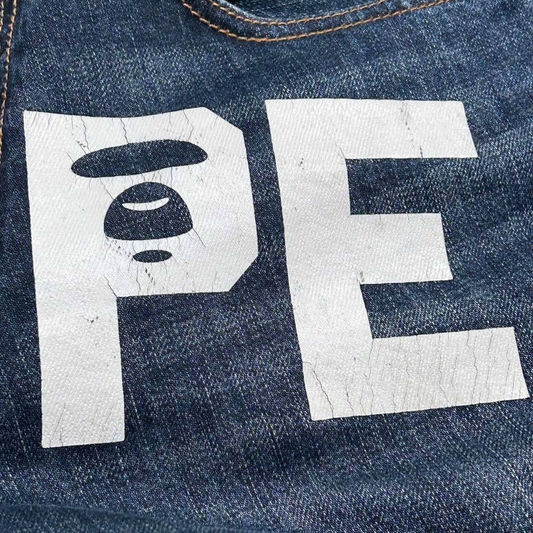 AAPE BY A BATHING APE Logo Print Denim Pants Jeans Navy W32 BA0226209 thumbnail 4