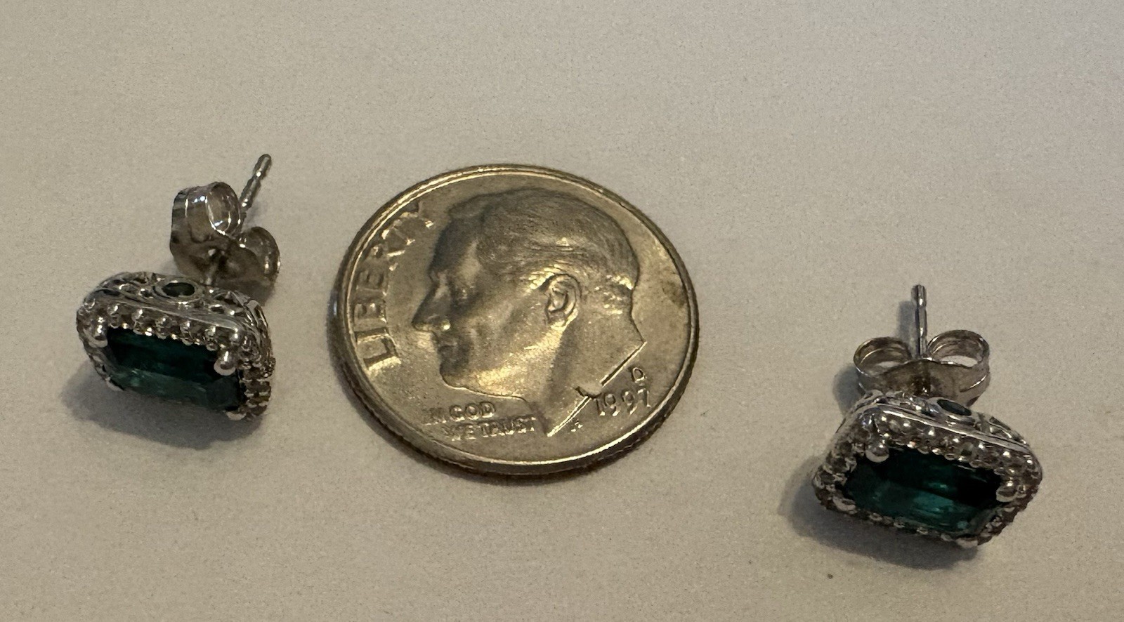 Emerald Rectangular Stud Earrings 925 Sterling Si… - image 2