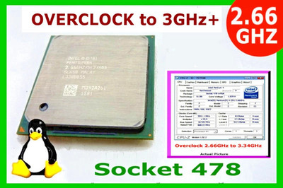 Overclockable Pentium 4 Socket 478 2.66 GHZ CPU . 2.66/512/533 OC to 167/512/668